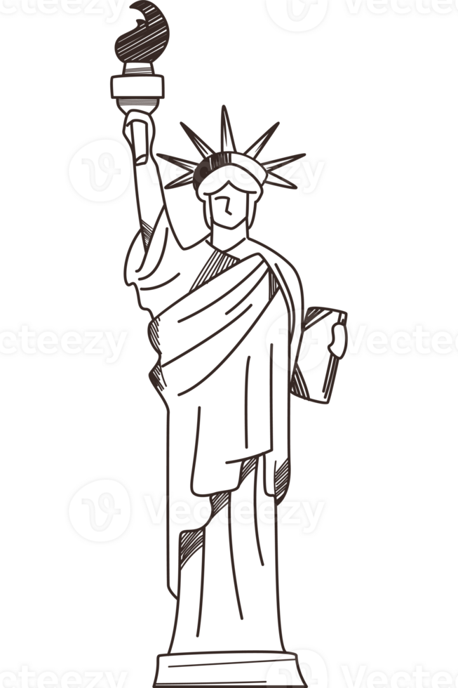 The statue of liberty is shown in black and white png