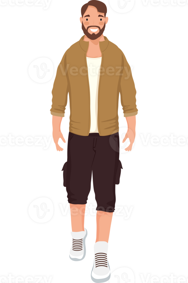 A man in a jacket and shorts walking png