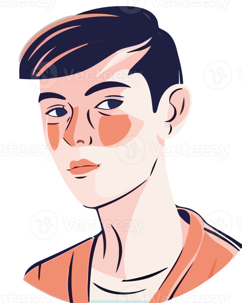 A cartoon boy with a pink face and orange shirt png