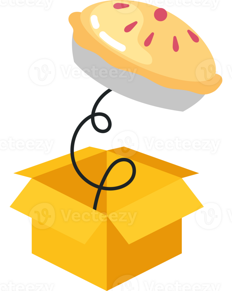 A pie is flying out of a box png