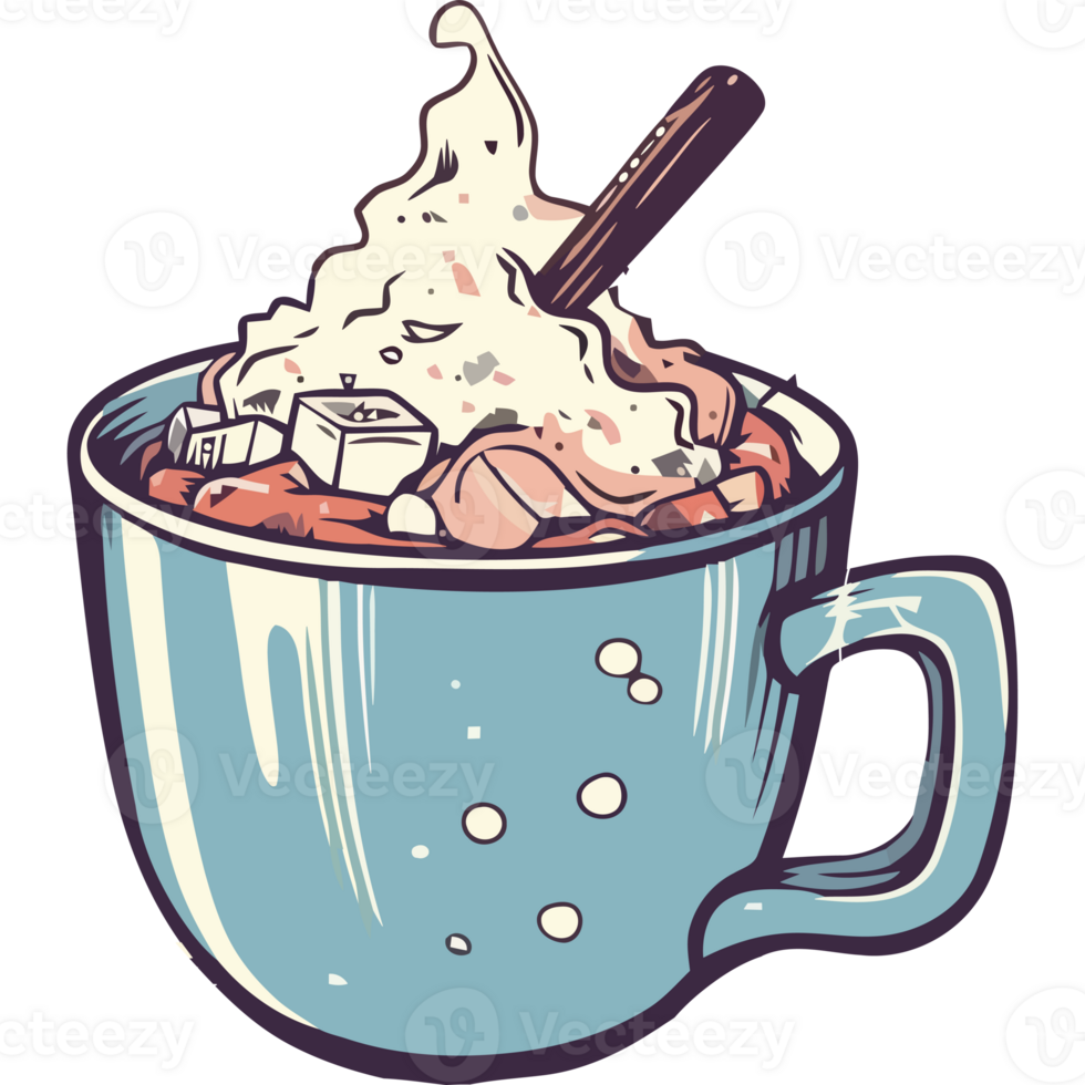 Hot chocolate with marshmallows and whipped cream png