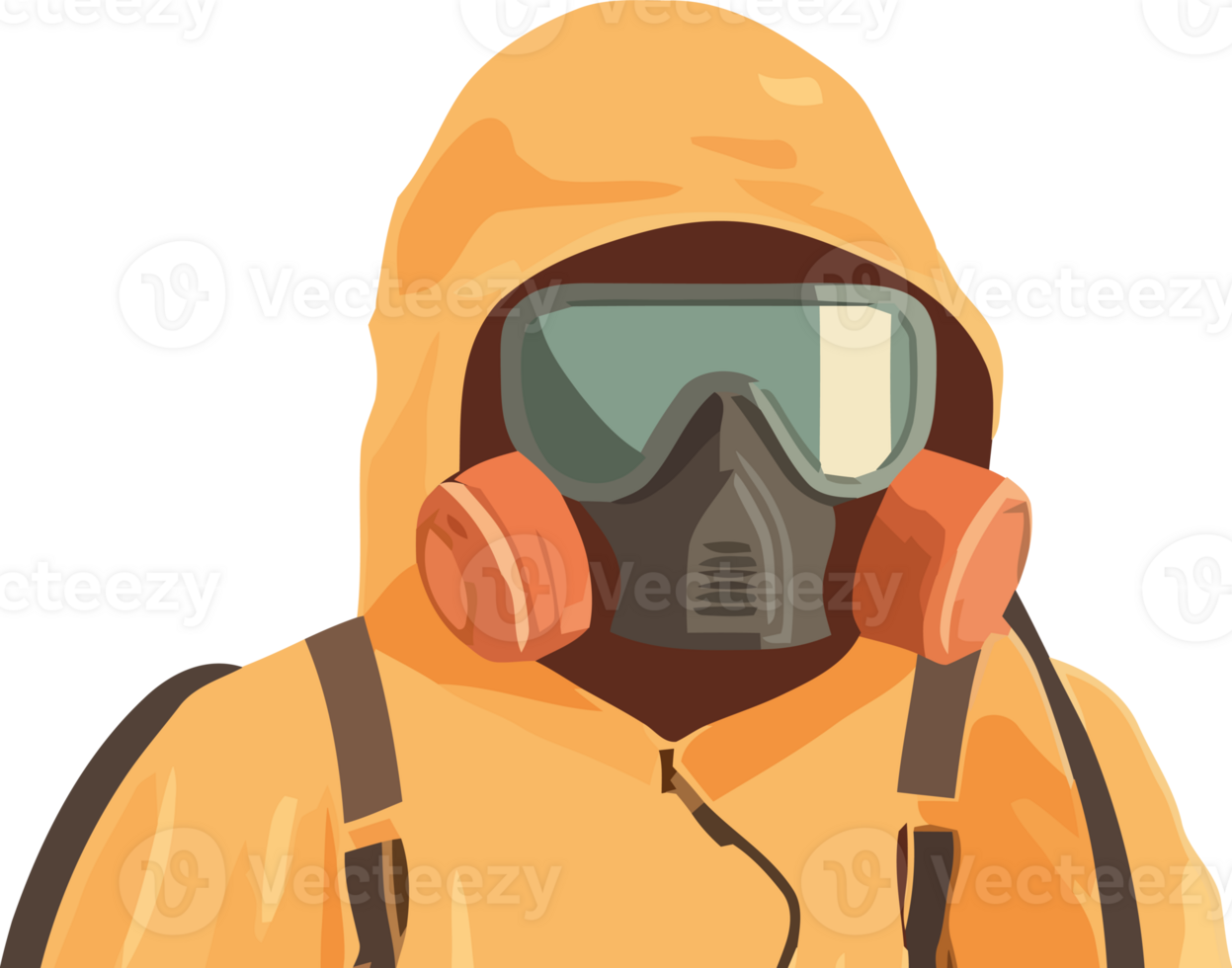 une homme dans une gaz masque et Jaune veste png