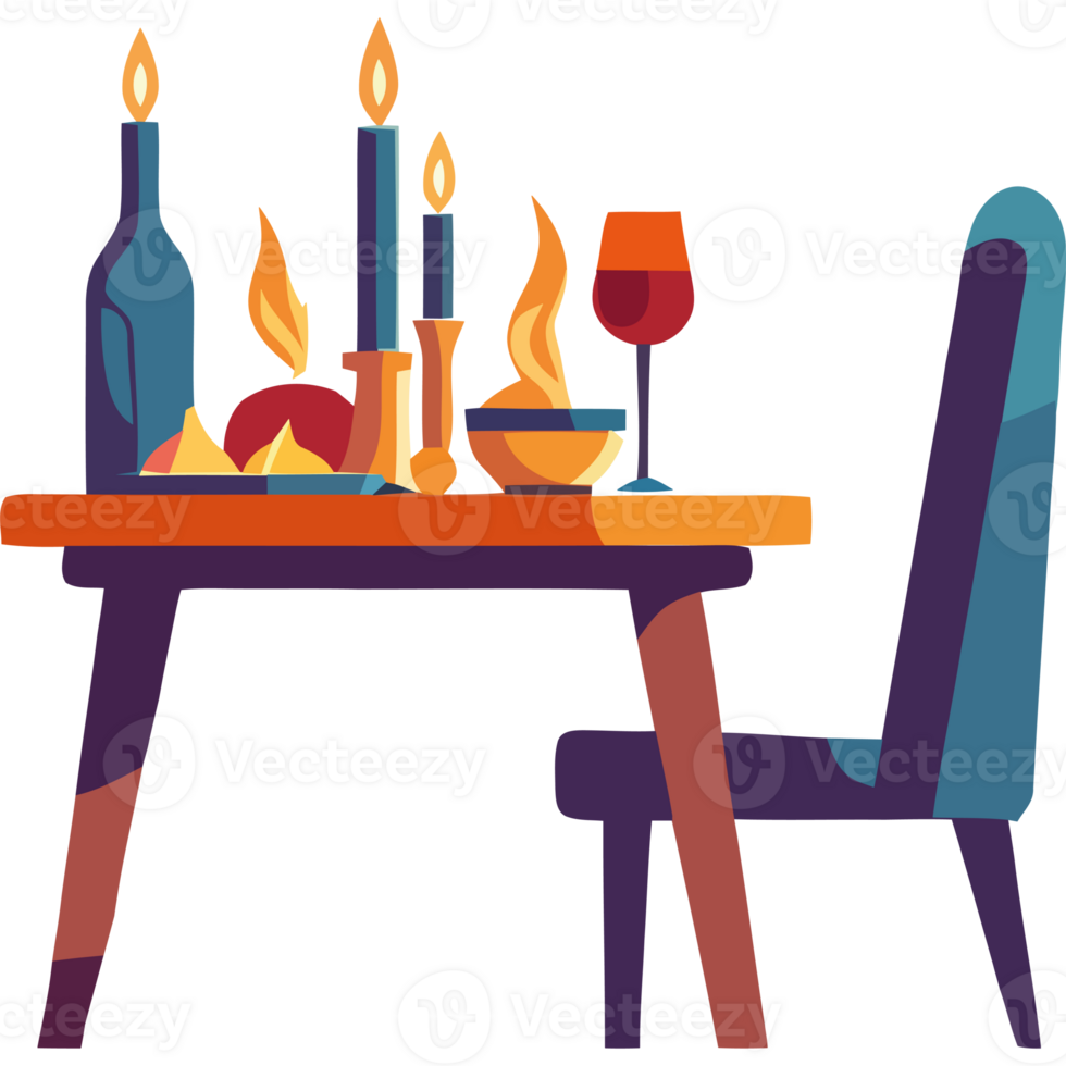 A table with candles and wine bottles on it png