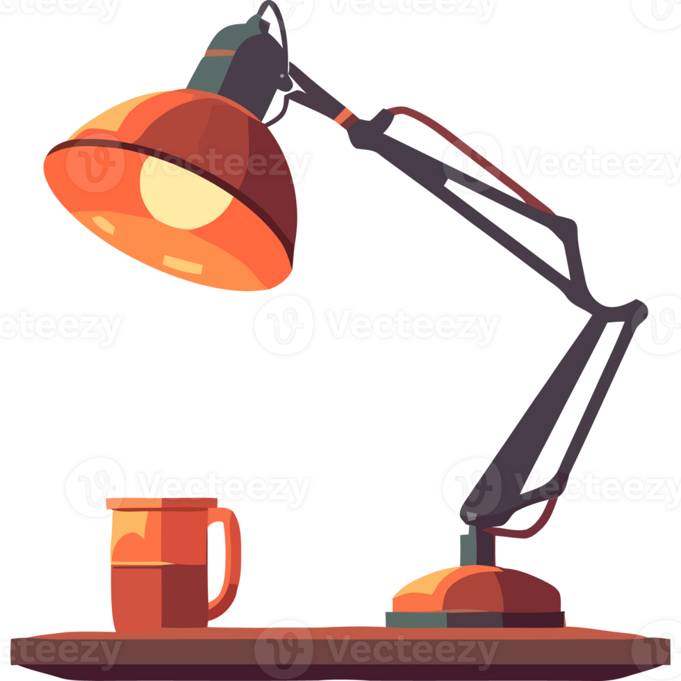 A lamp and a cup of coffee on a desk png