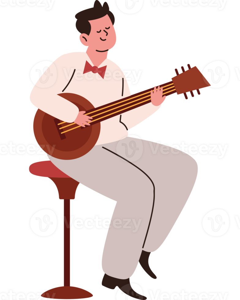 A man is playing a guitar on a stool png