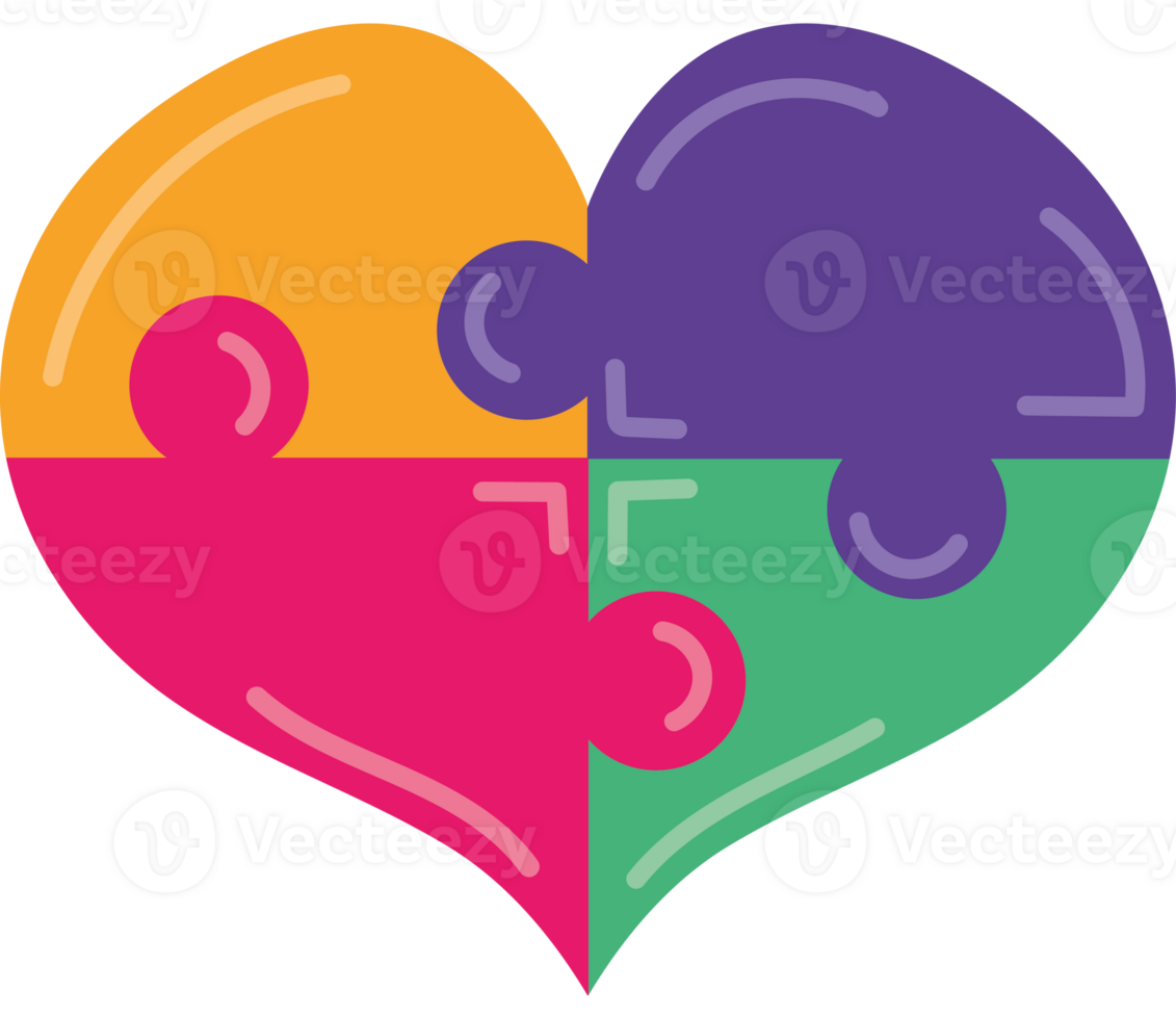 A heart shaped puzzle piece with four pieces png