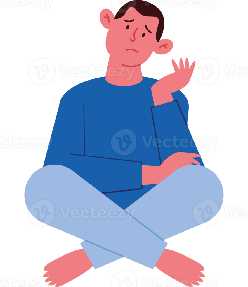 A man sitting on the floor with his hands on his face png