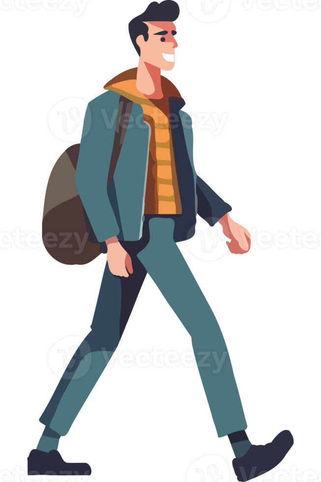 A man walking with a bag on his back png