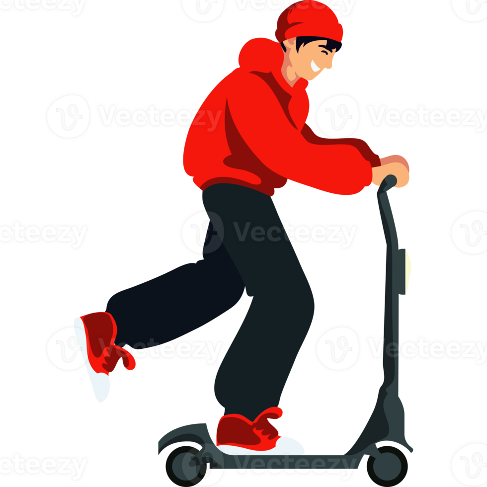 A man in a red jacket is riding a scooter png