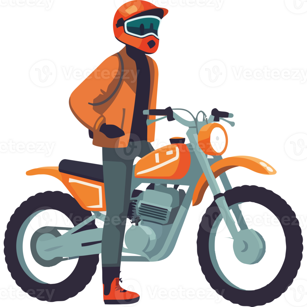 A man in an orange helmet and orange jacket rides a motorcycle png