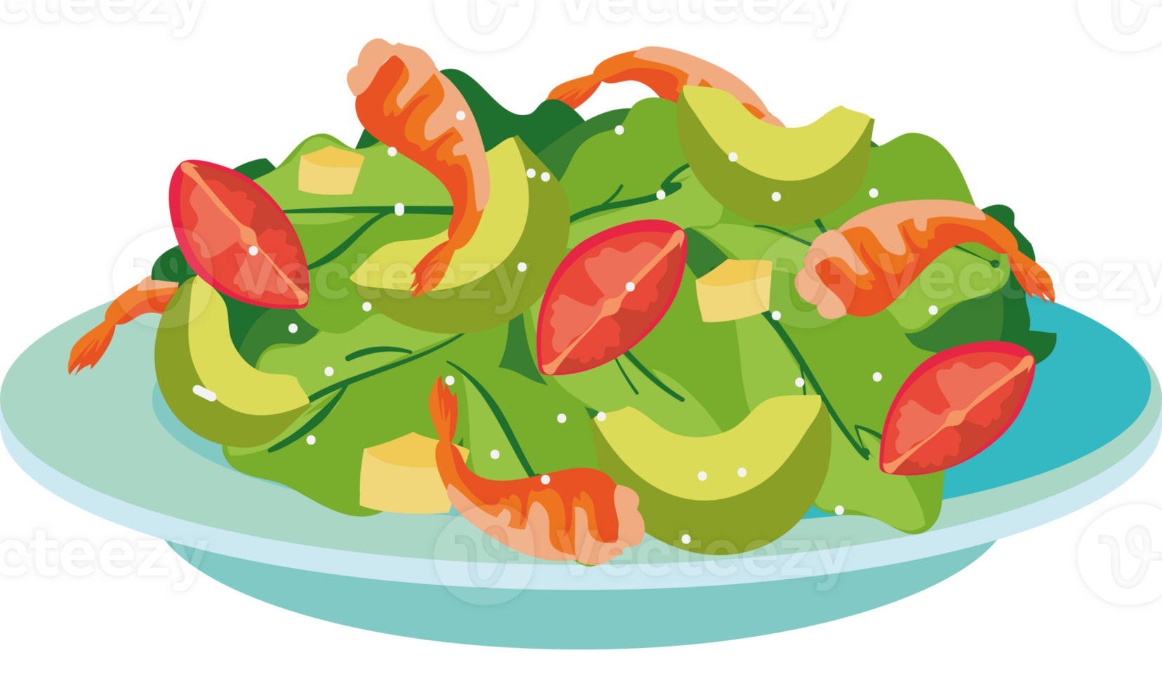 A plate of salad with shrimp and avocado png