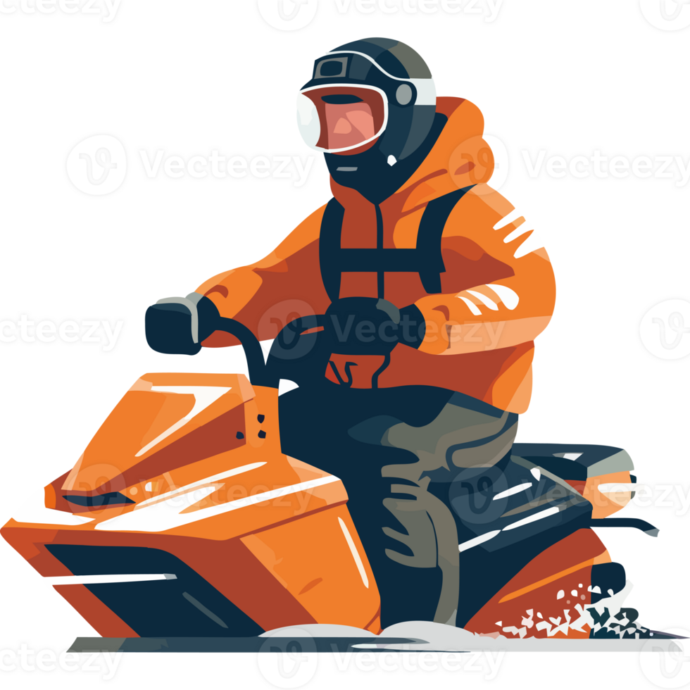 A man in an orange jacket riding a snowmobile png