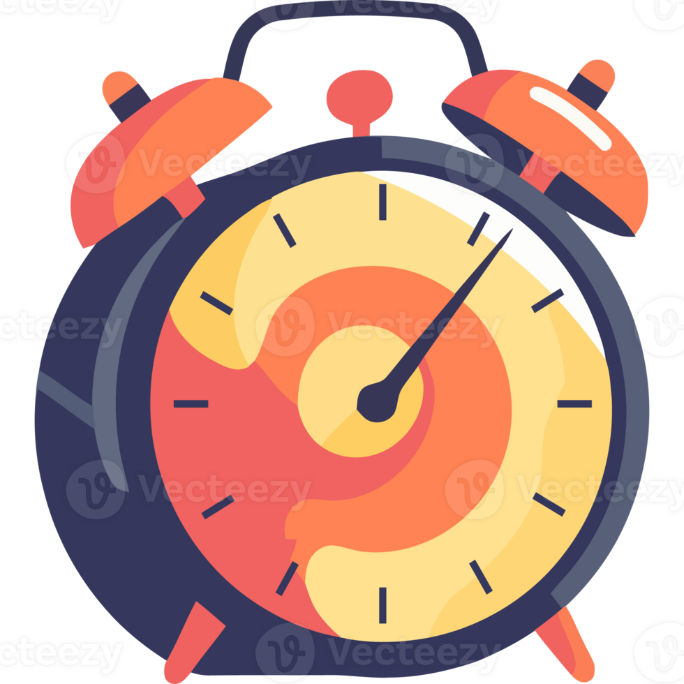An alarm clock with a red and orange face png
