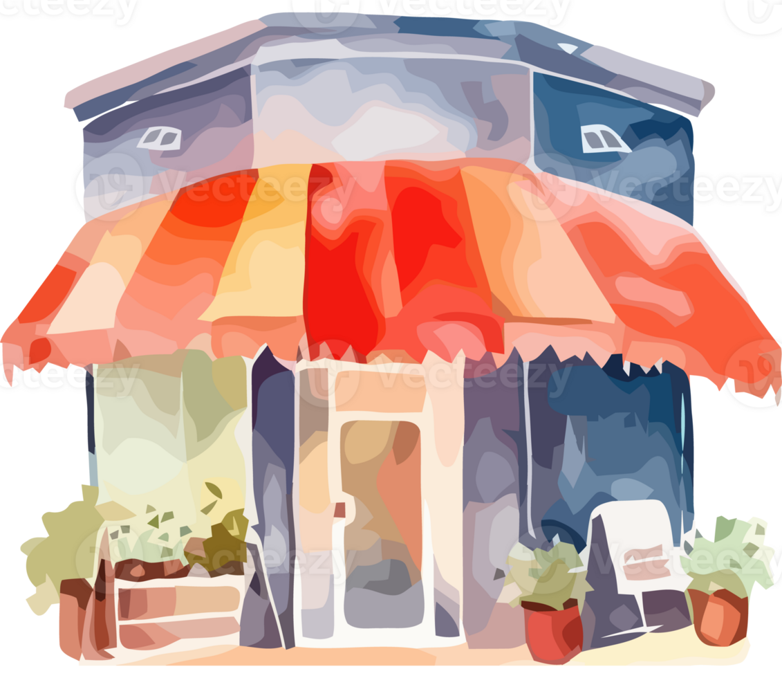 A watercolor painting of a store front png