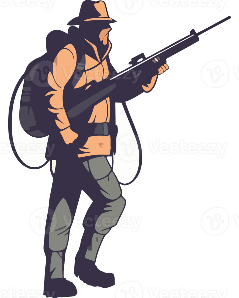 Hunter with rifle and backpack png