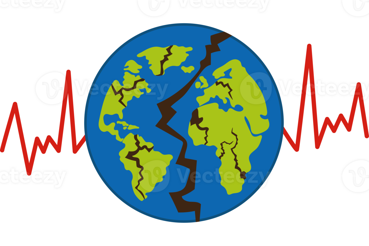 Earth is broken in half by a red line png