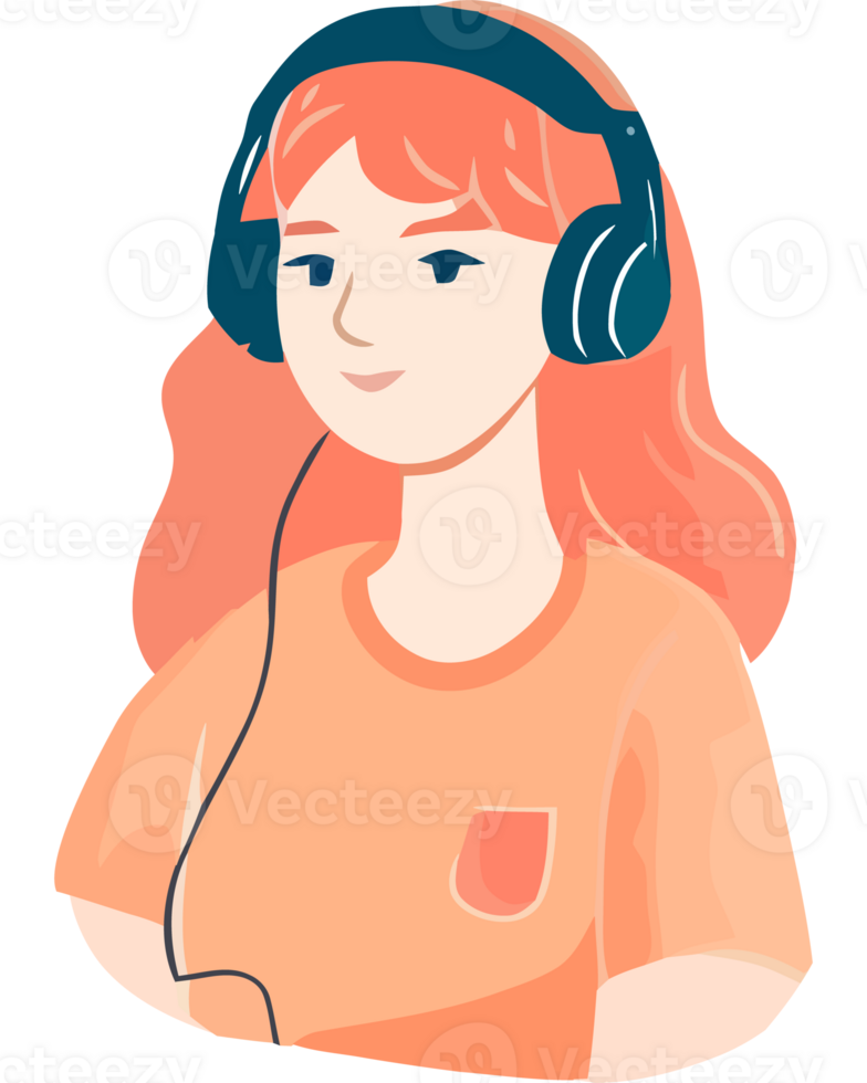 A girl with headphones on her head png
