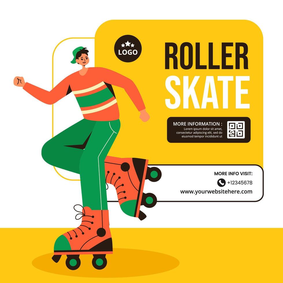 Flat Cartoon Background Template for Roller Skates Social Media Graphics vector