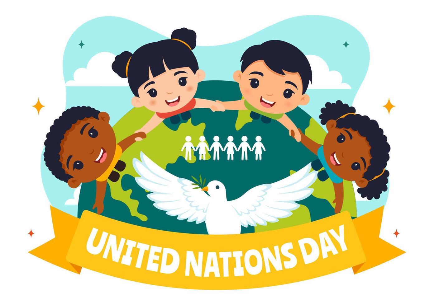 United Nations Day Illustration on 24 October with Globe and Helping Hand in Flat Cartoon Background vector