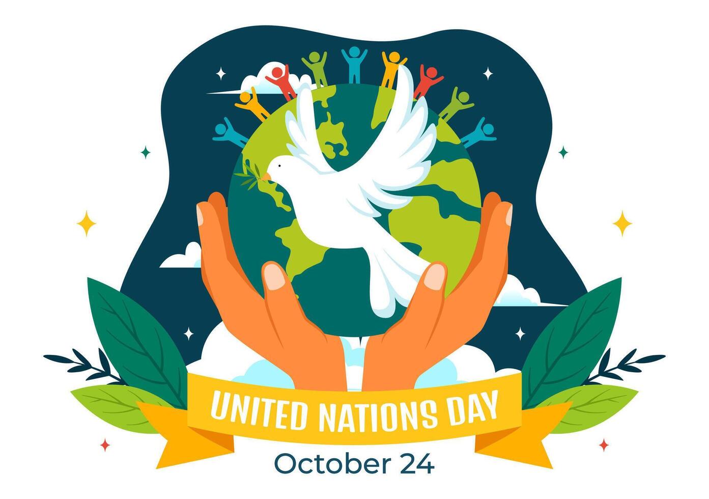 United Nations Day Art on 24 October Depicting World Peace and Public Service in a Cartoon Background vector