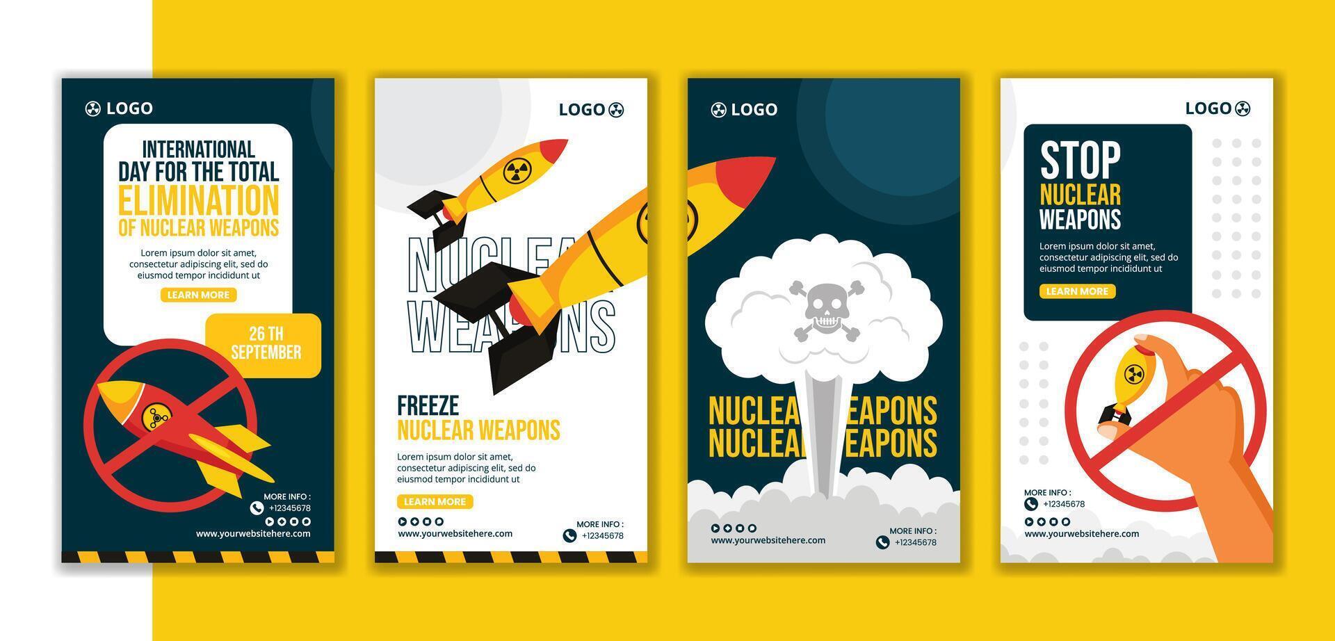 Social Media Stories Illustration for Nuclear Disarmament Day with Flat Cartoon Hand-Drawn Background vector