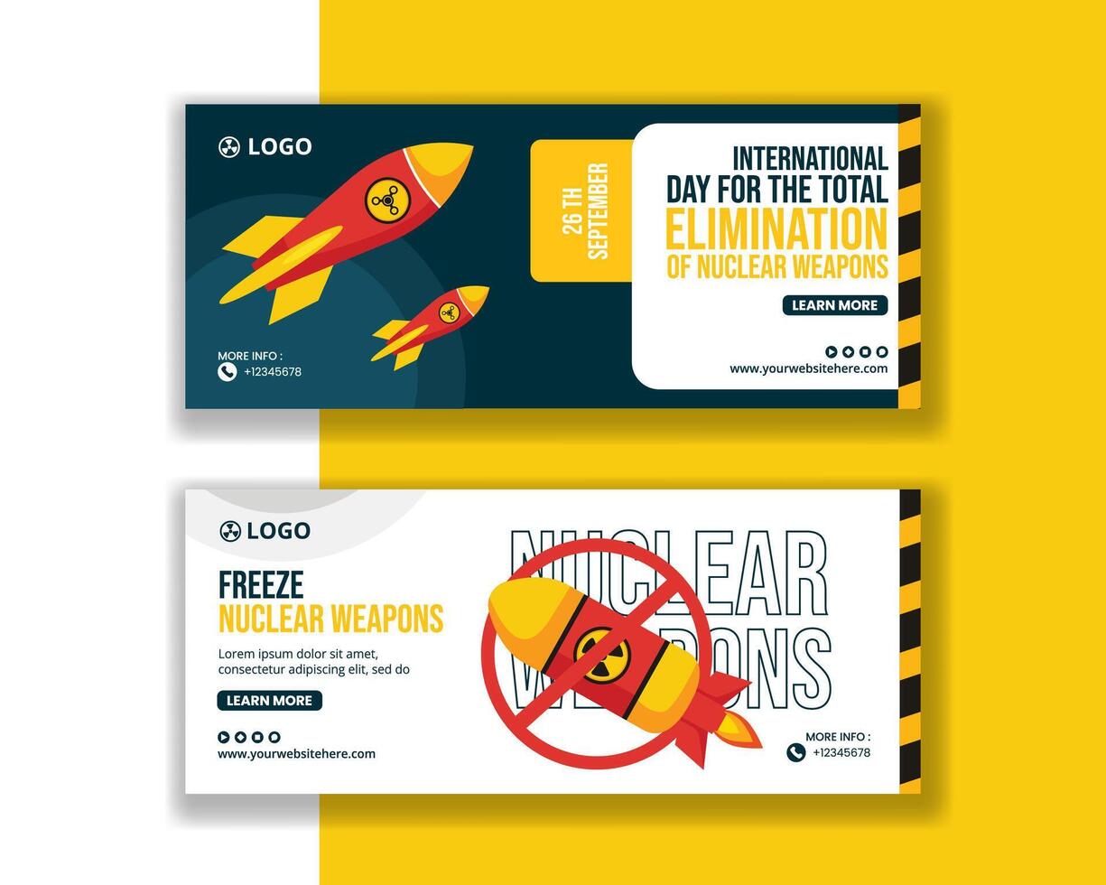Horizontal Banner Social Media Design for Global Day Against Nuclear Weapons, Featuring Flat Cartoon Style vector