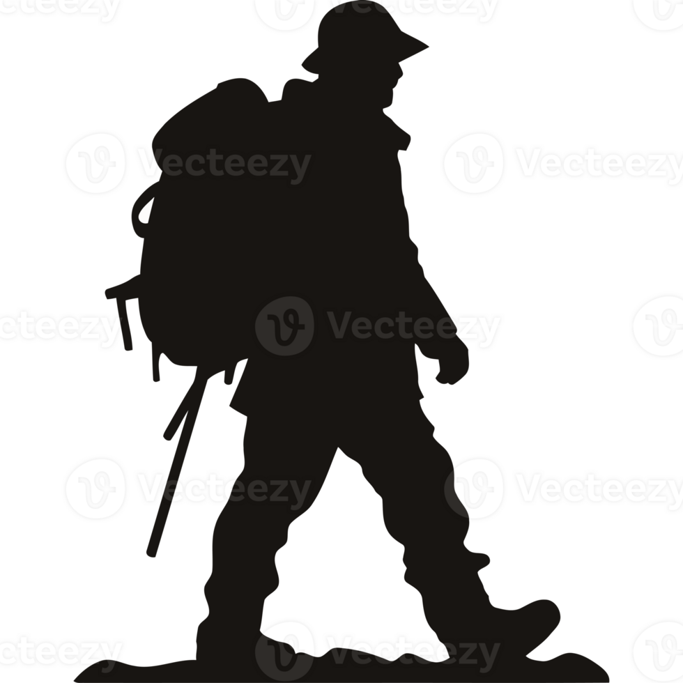 Silhouette of a man with a backpack walking png