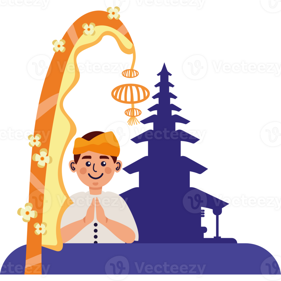 A cartoon man in a traditional costume is standing next to a temple png