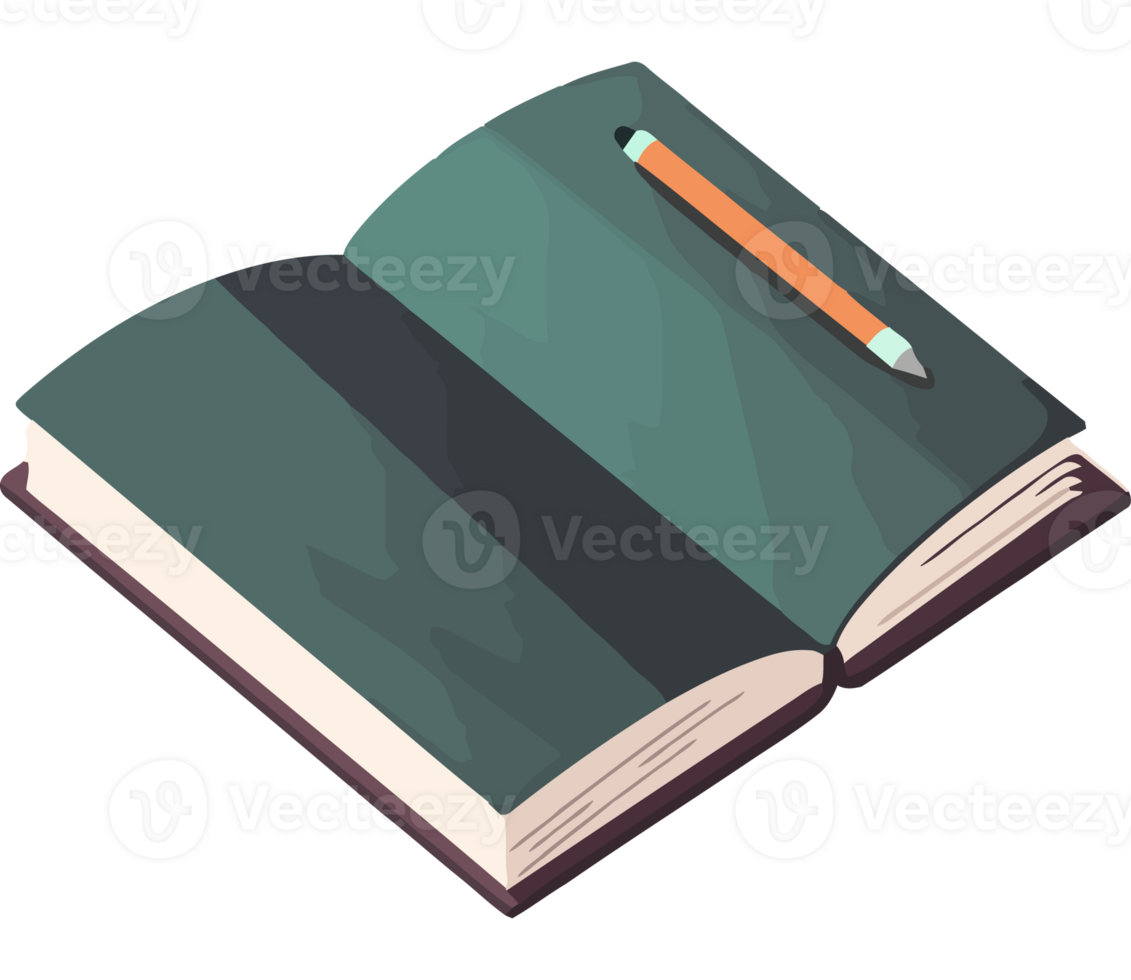 An open book with a pencil on top png