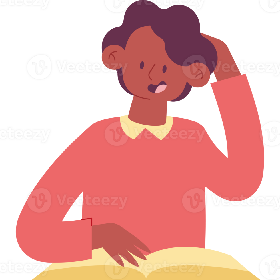 Illustration of a girl reading a book png