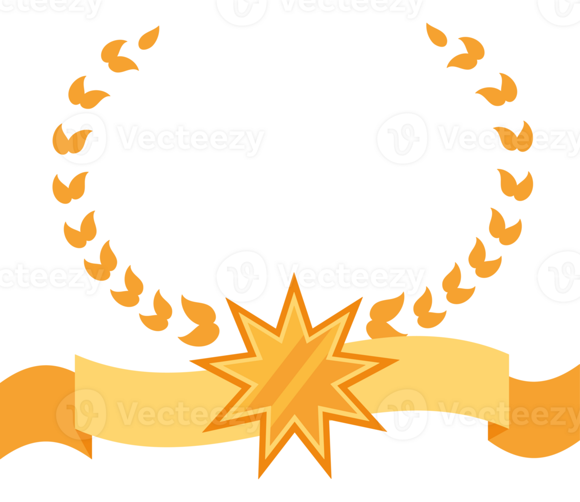 A golden star with a ribbon and laurels png