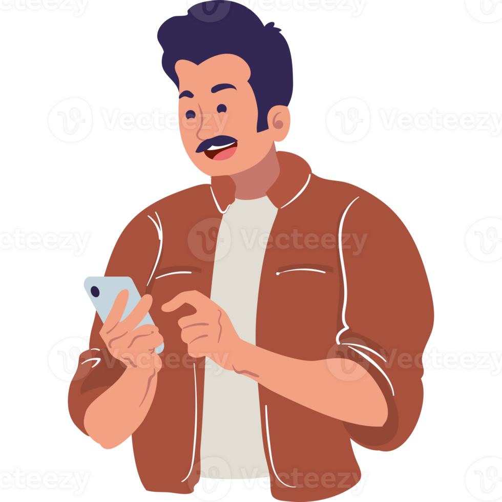 A man holding a phone and looking at it png