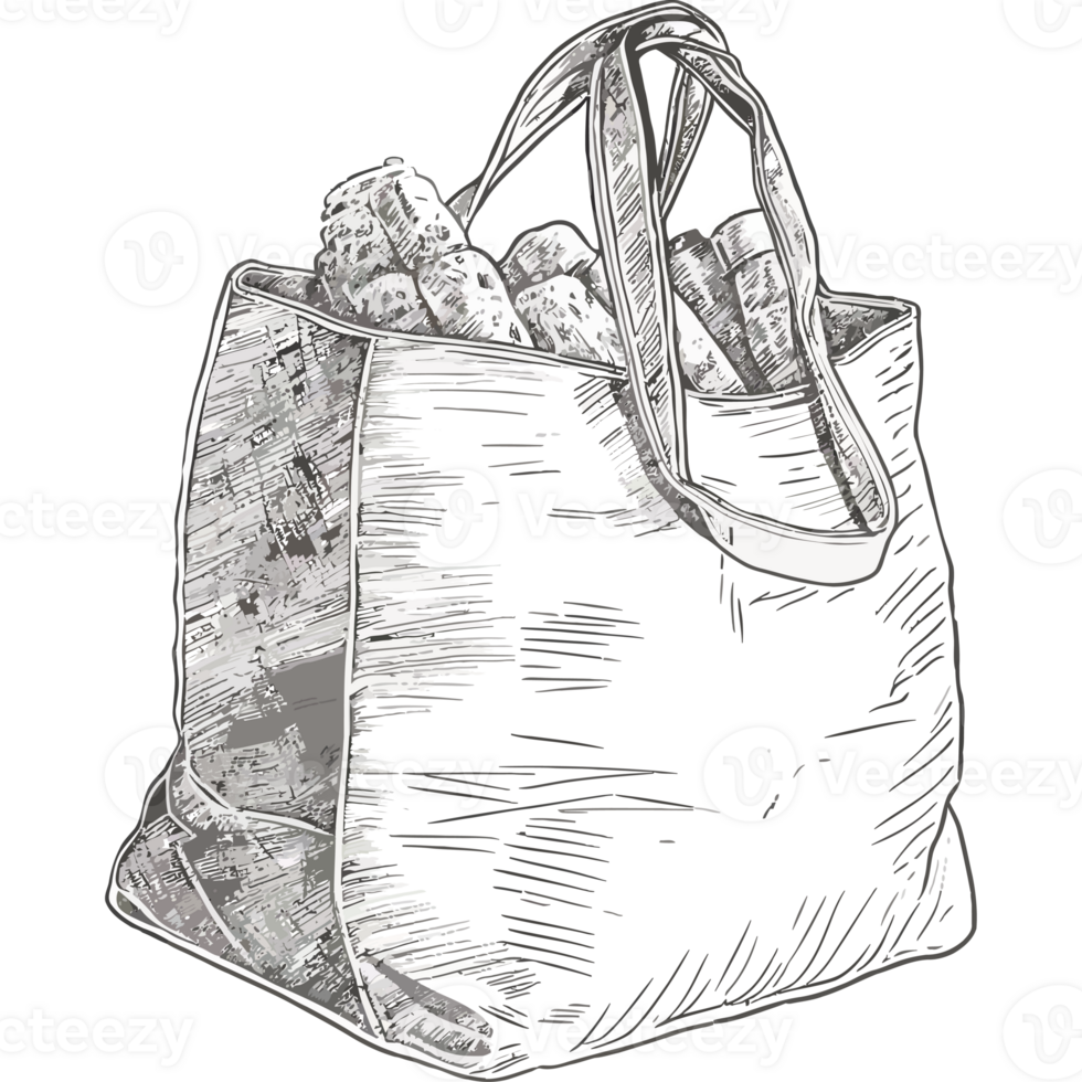 A drawing of a tote bag with a bag of bread png