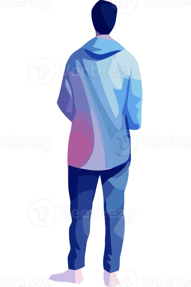 A man in a blue jacket and jeans png