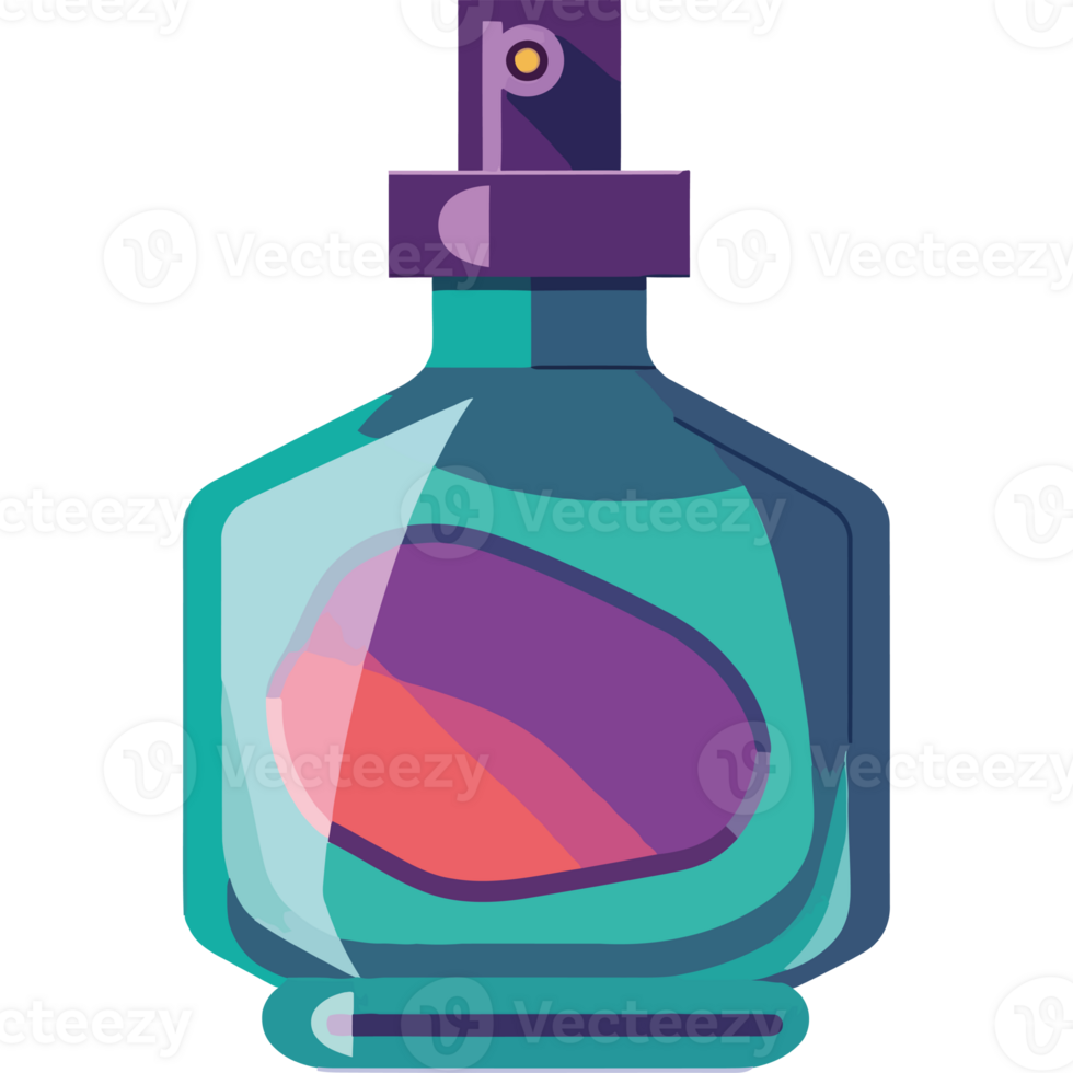A bottle of perfume with a purple cap png