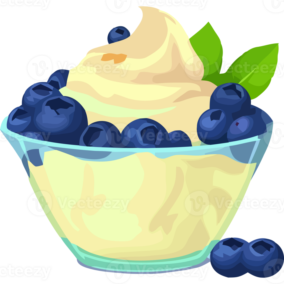A bowl of yogurt with blueberries in it png