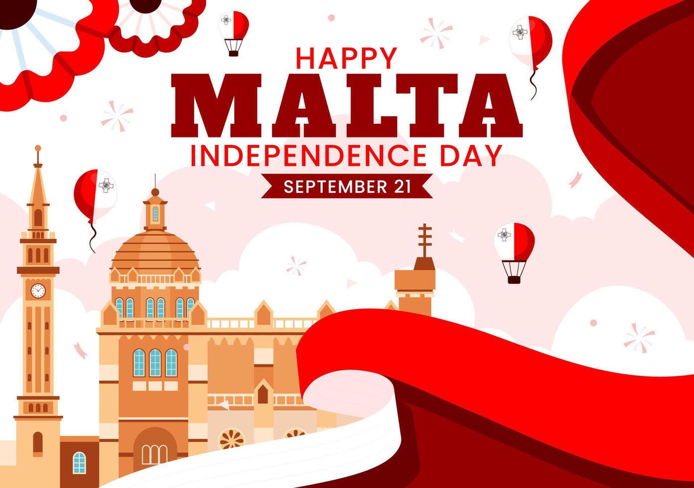 Illustration for Maltas Independence Day Featuring a Flag and Festive Elements in a Cartoon Background for 21st September vector