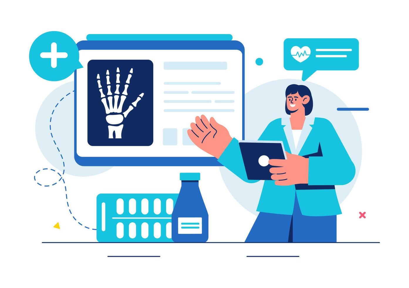 Fluorography Illustration Depicting Body Checkups and X-ray Imaging in a Creative Flat Cartoon Background vector