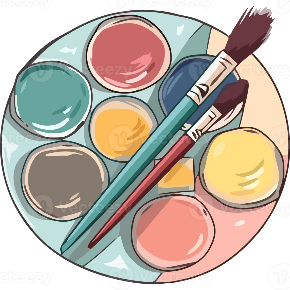 An illustration of a paint brush and paint palette png