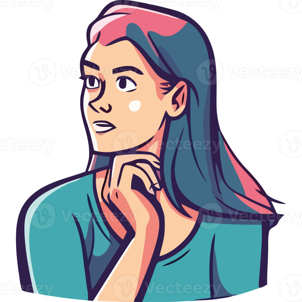 A woman with blue hair and pink hair is looking at something png
