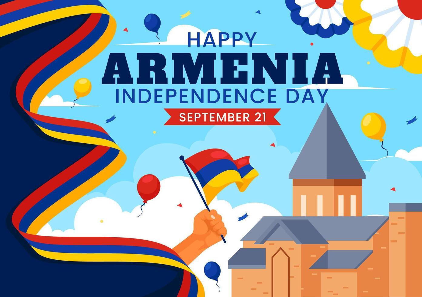 Illustration of Armenia National Holiday on September 21 Featuring a Flag and Museum Against a Colorful Background vector