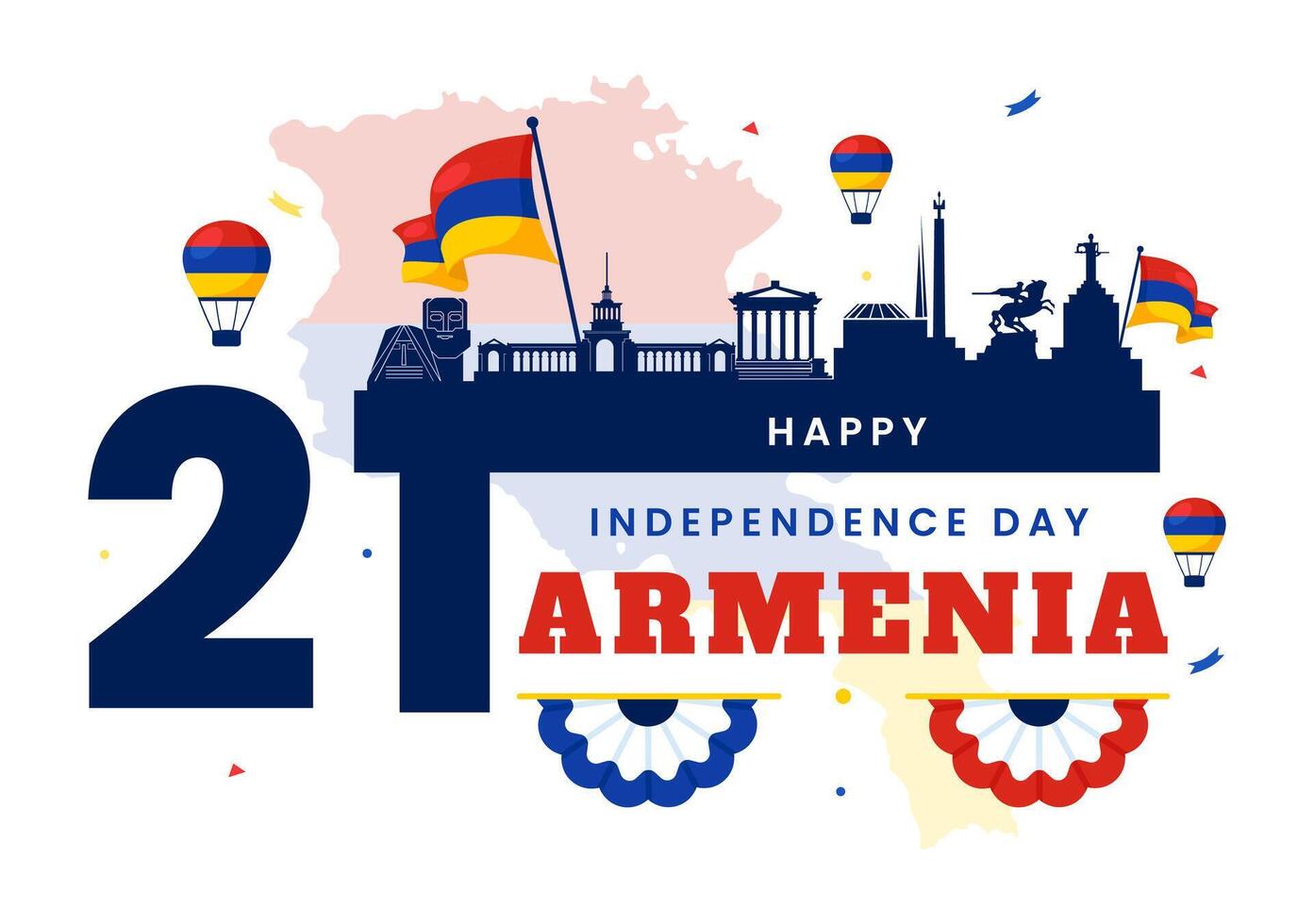 September 21 Armenia Independence Day Illustration Featuring Cultural Symbols and a Waving Flag in Flat Style vector