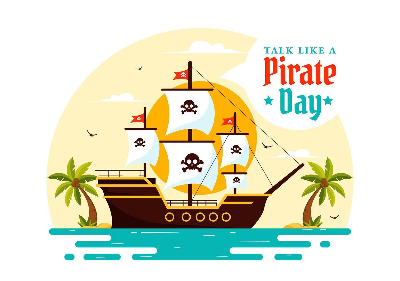 Festive Pirate Day Illustration Showcasing Adorable Pirate Characters and Decorative Features in a Charming Cartoon Background vector