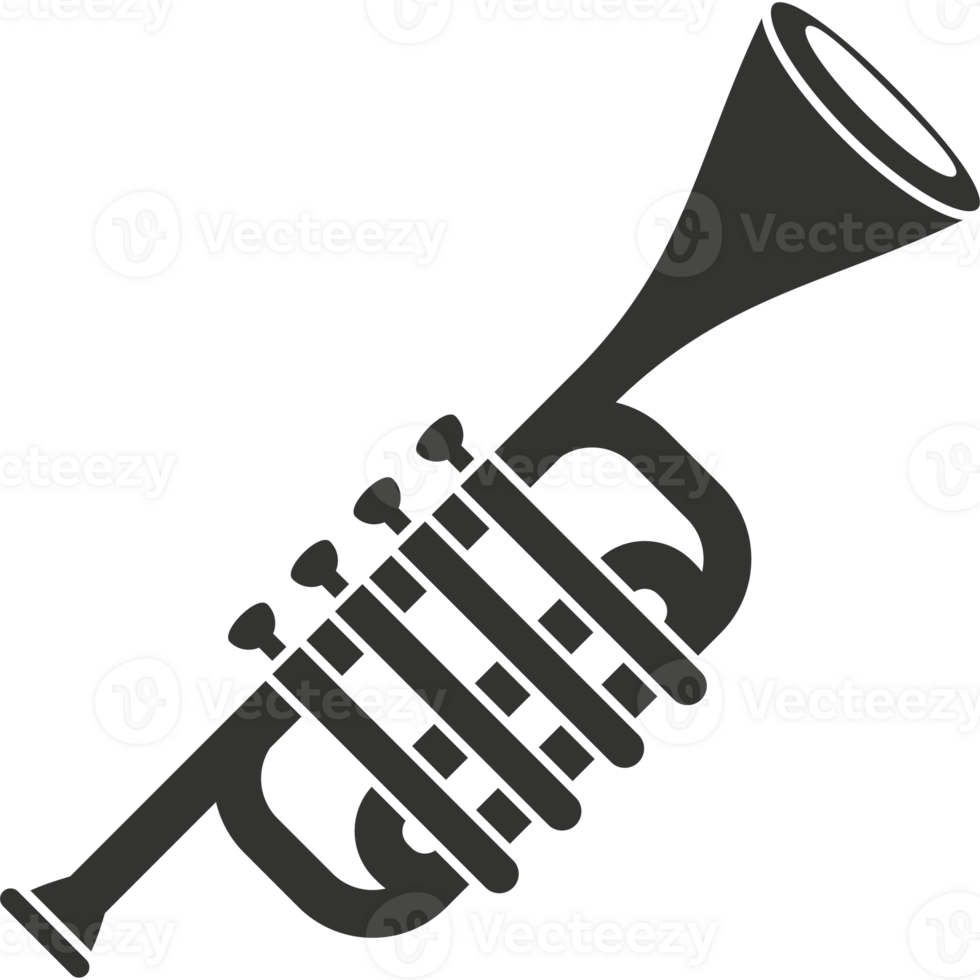 A black and white illustration of a trumpet png