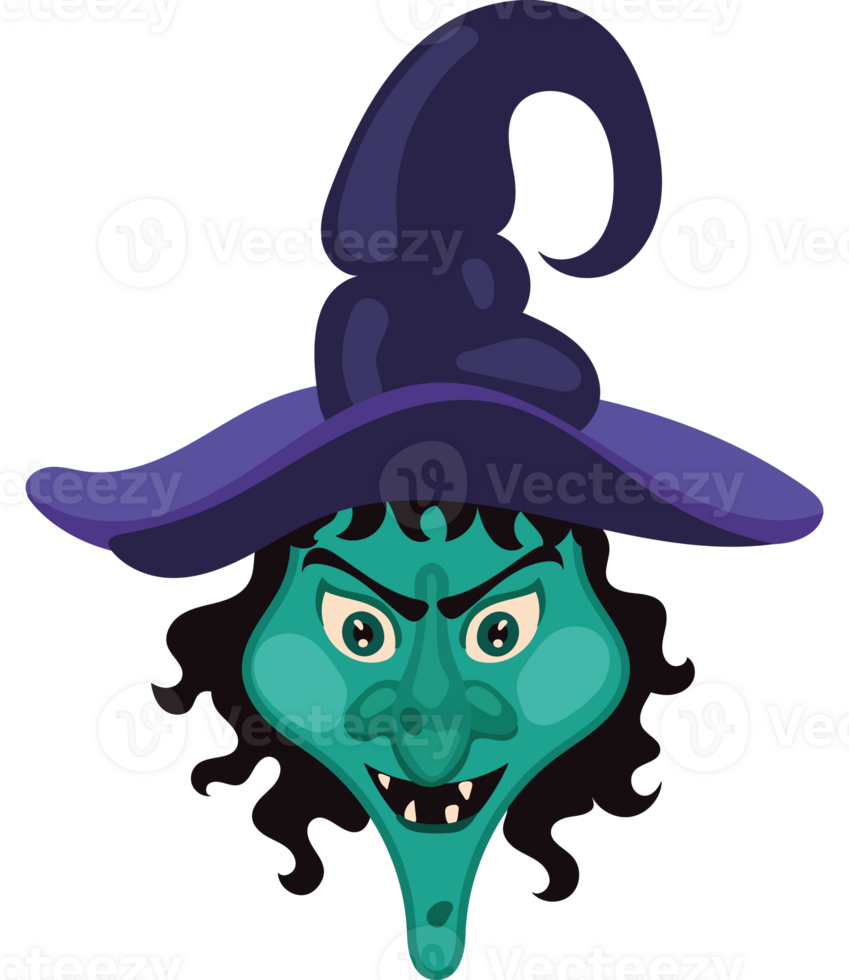 A cartoon witch with a green face and black hat png