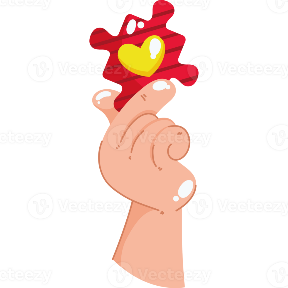 A cartoon hand holding a heart shaped puzzle png