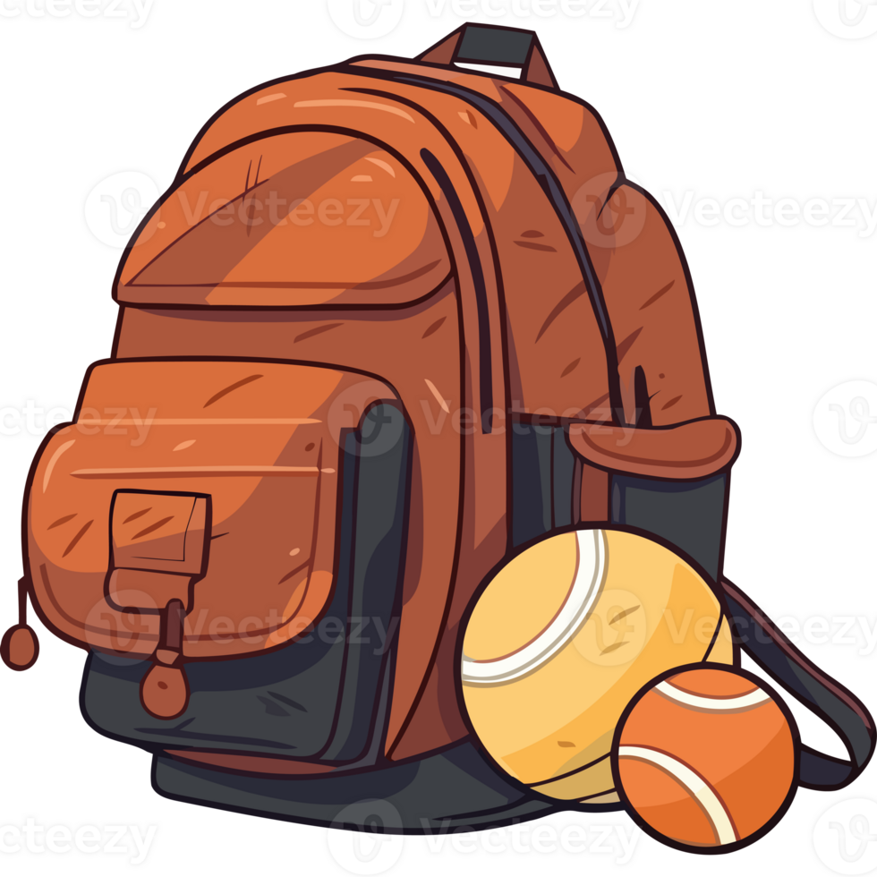 Backpack with tennis balls and tennis racket png