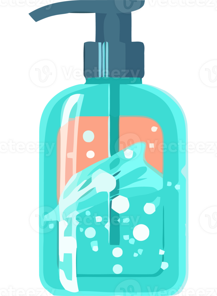 A bottle of hand sanitizer with bubbles png
