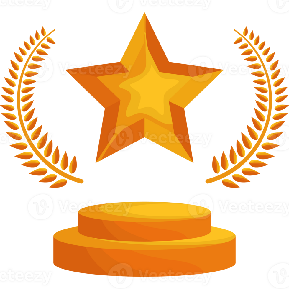 A golden star on a pedestal with laurel wreaths png