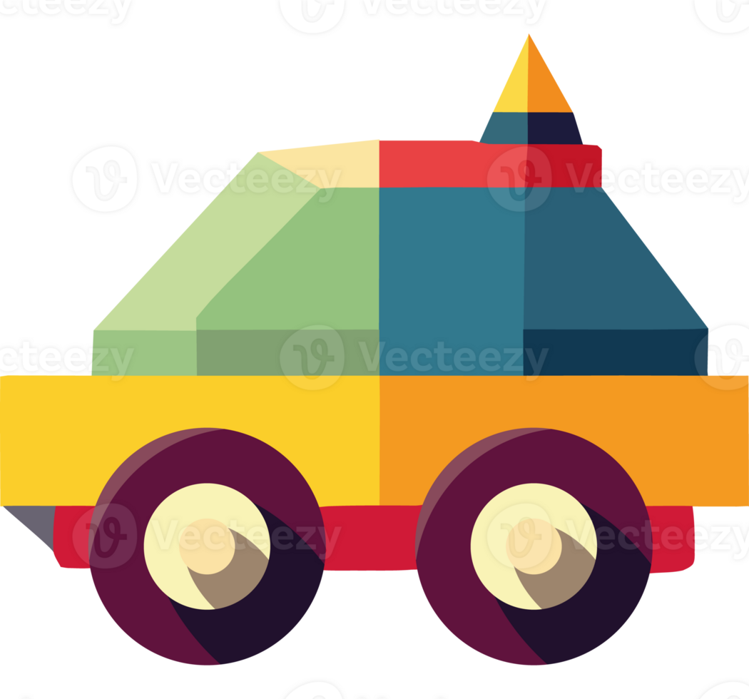A colorful car with a cone on top png